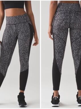 Lululemon Fit Physique Tight Mesh Panels Black and White Jacquard Pattern XS